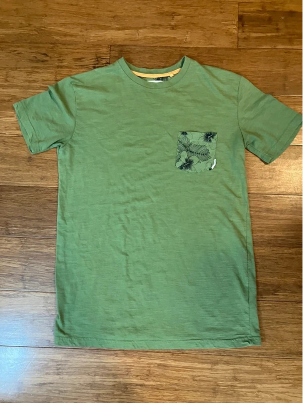 Laguna Mens S Olive Green Pocket Tee Hibiscus Print Surf Beach T Shirt